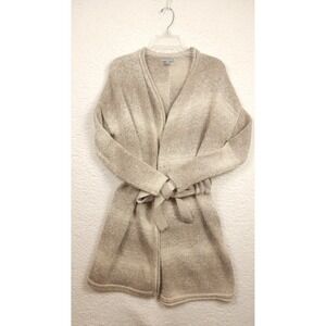 James Perse Cardigan Sweater Womens 1 Sm Beige Chunky Knit Belted Long WPT2591